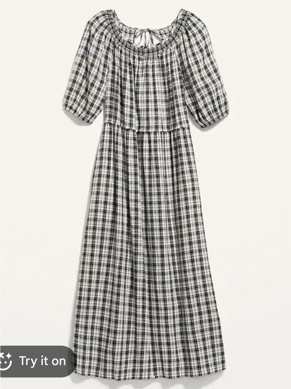 Old Navy Plaid Puff Sleeve Smocked Midi Swing Dress Size XL Cottagecore Peasant - Picture 2 of 16